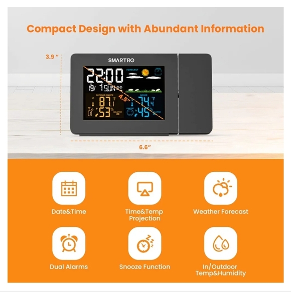 Black Weather Station Projection Clock NWOT - Picture 2 of 12